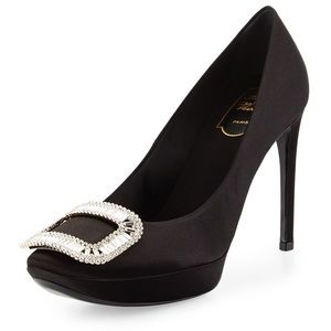 Roger Vivier Limelight Satin Crystal Buckle Pump